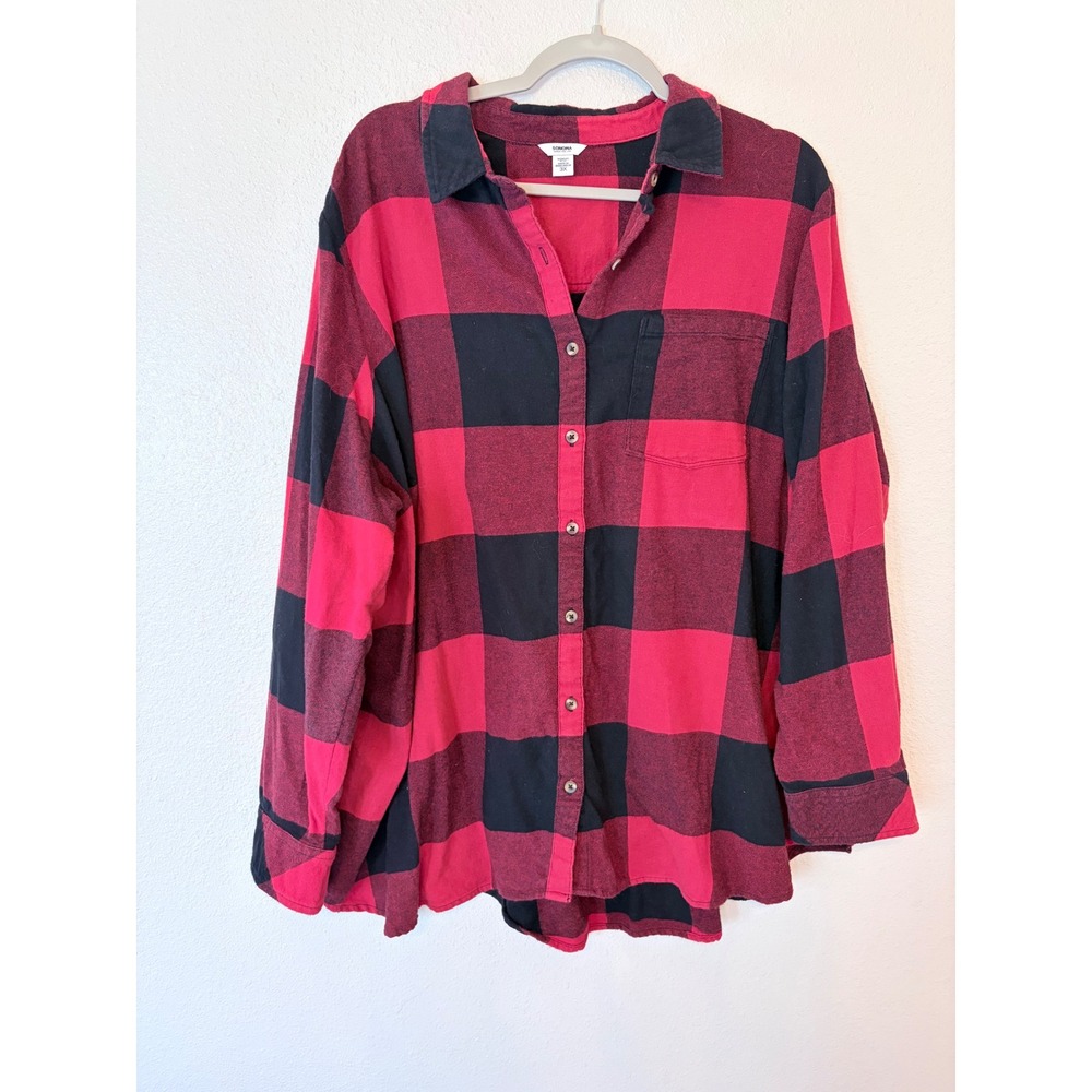 Sonoma Goods For Life Red Black Buffalo Plaid Flannel Shirt Womens Plus 3X